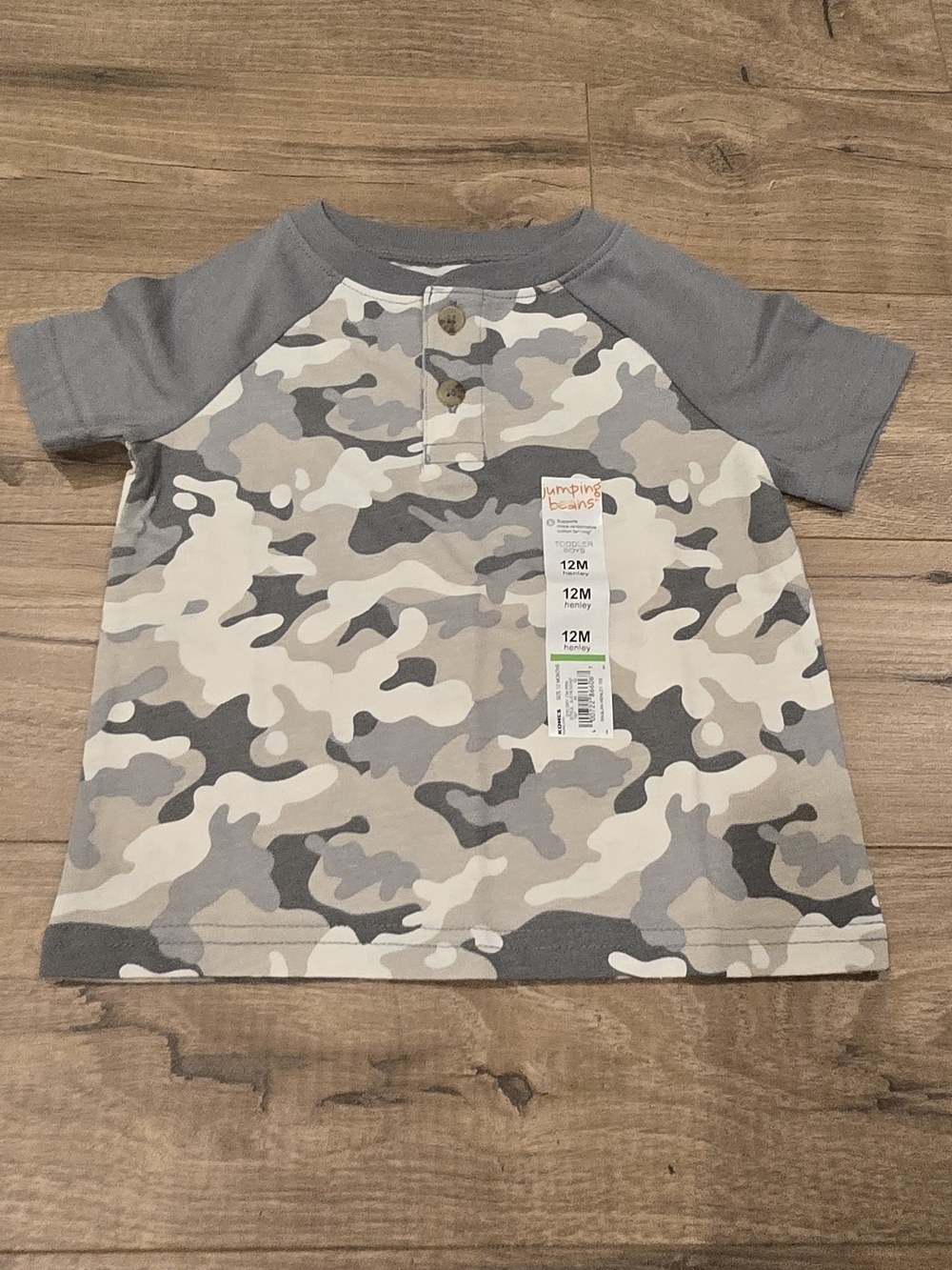 NWT Jumping Beans Toddler Camo Raglan Henley Tee - 12M
